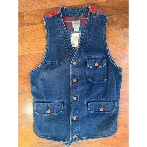Bass Other - Vintage BASS Womens SML Denim &‎ Red Plaid Jean Vest NEW w/Tags
